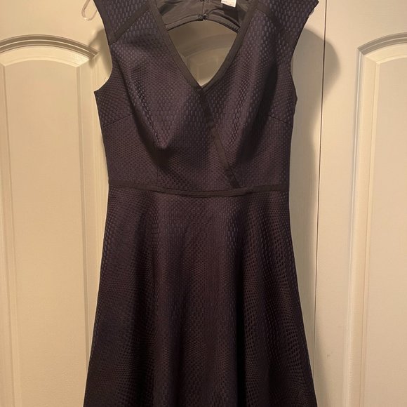 Trina Turk Navy Blue Fit and Flare Dress Cutout Back - Picture 3 of 5